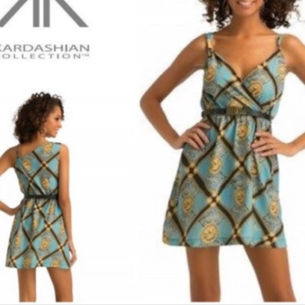 NEW! Blue Dress with Chain & Coin Print